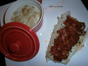 Dos de cabillaud en croute de parmesan et tomates séchées